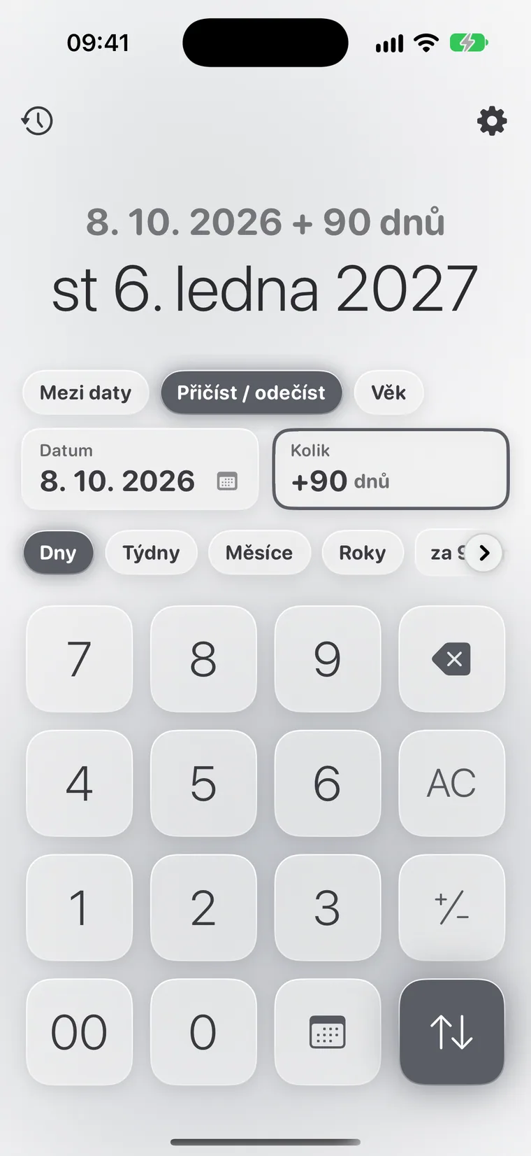 Calcie, režim „Data“ na iPhonu