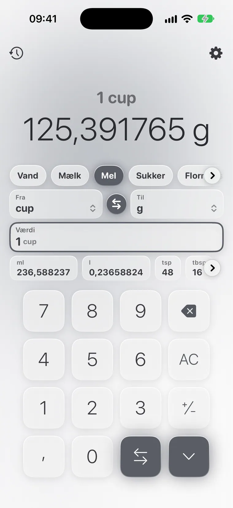 Calcie, tilstanden »Madlavning« på iPhone