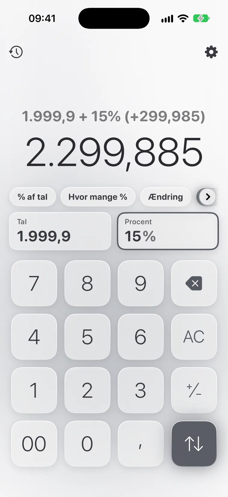 Calcie, tilstanden »Procent« på iPhone