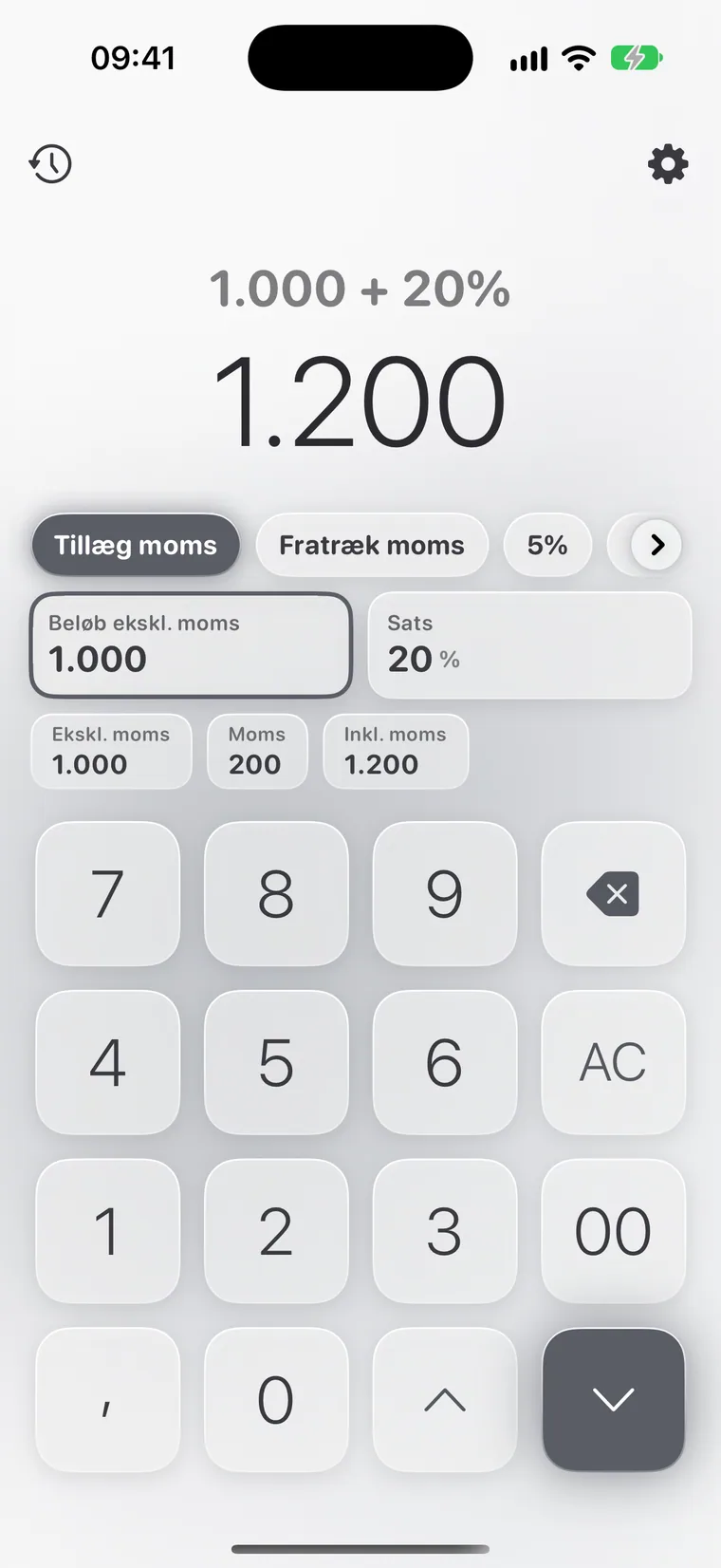 Calcie, tilstanden »Moms« på iPhone