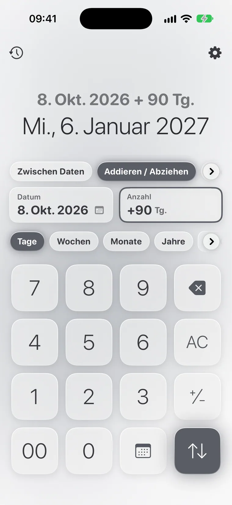 Calcie, Modus „Daten“ auf dem iPhone