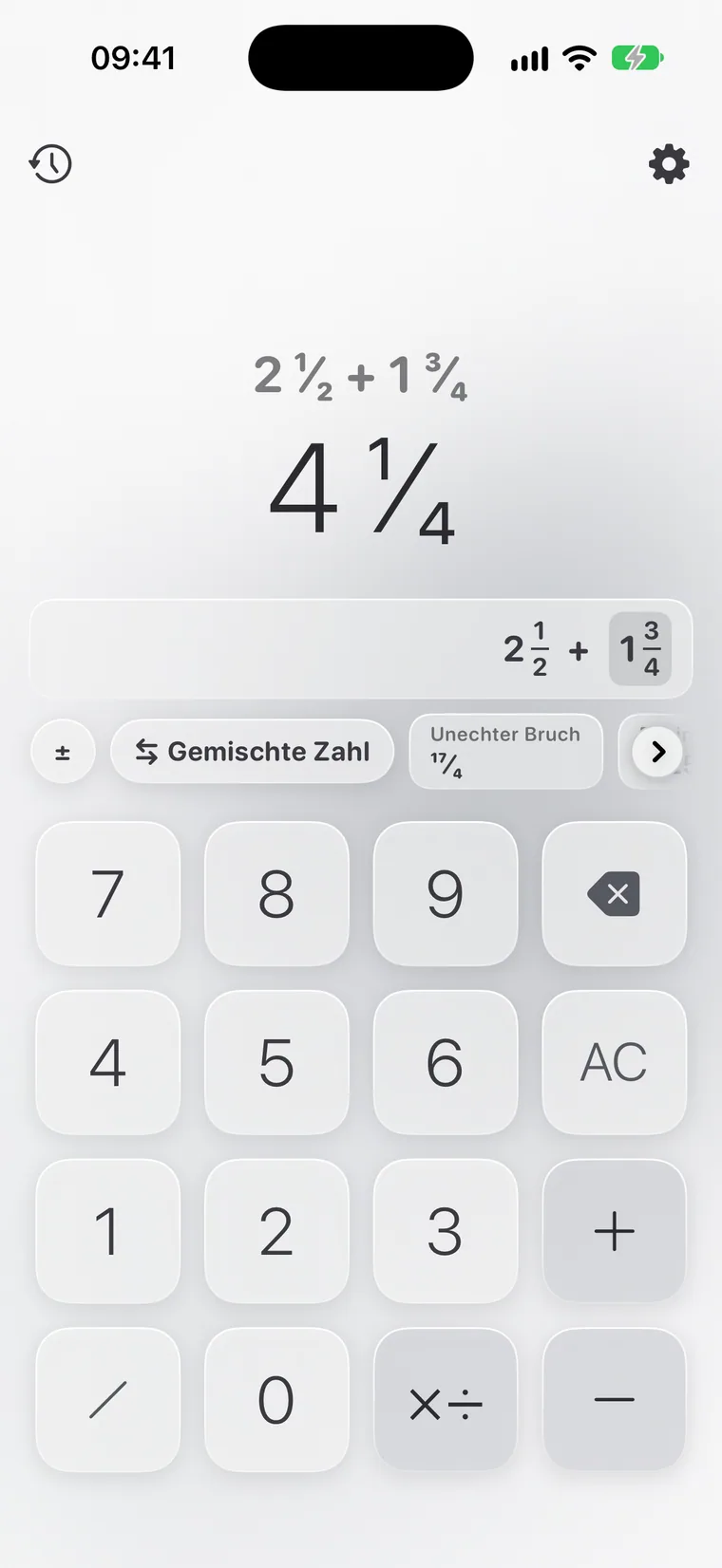 Calcie, Modus „Brüche“ auf dem iPhone