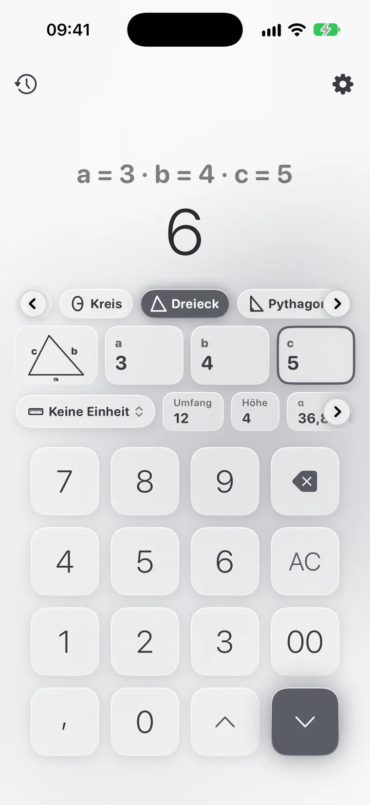 Calcie, Modus „Geometrie“ auf dem iPhone