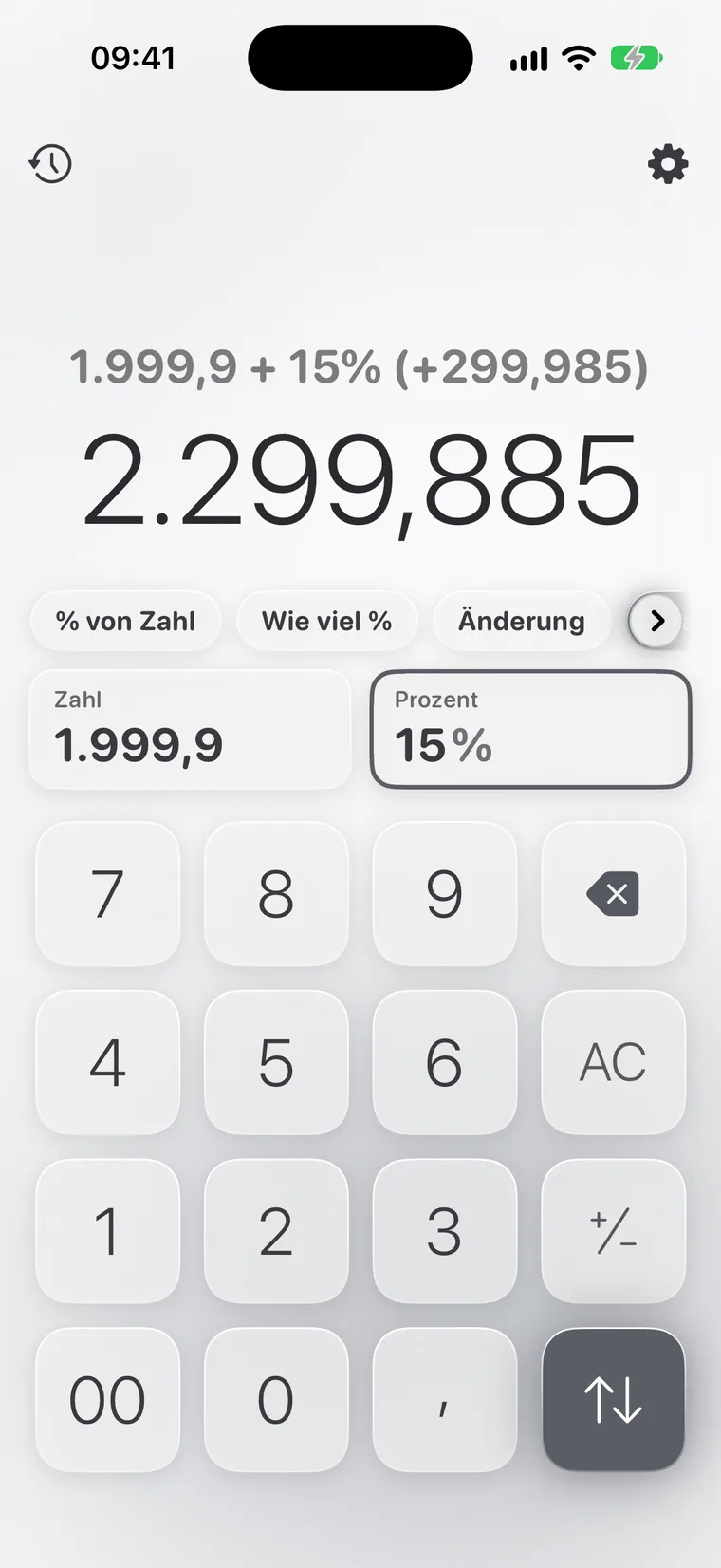 Calcie, Modus „Prozent“ auf dem iPhone