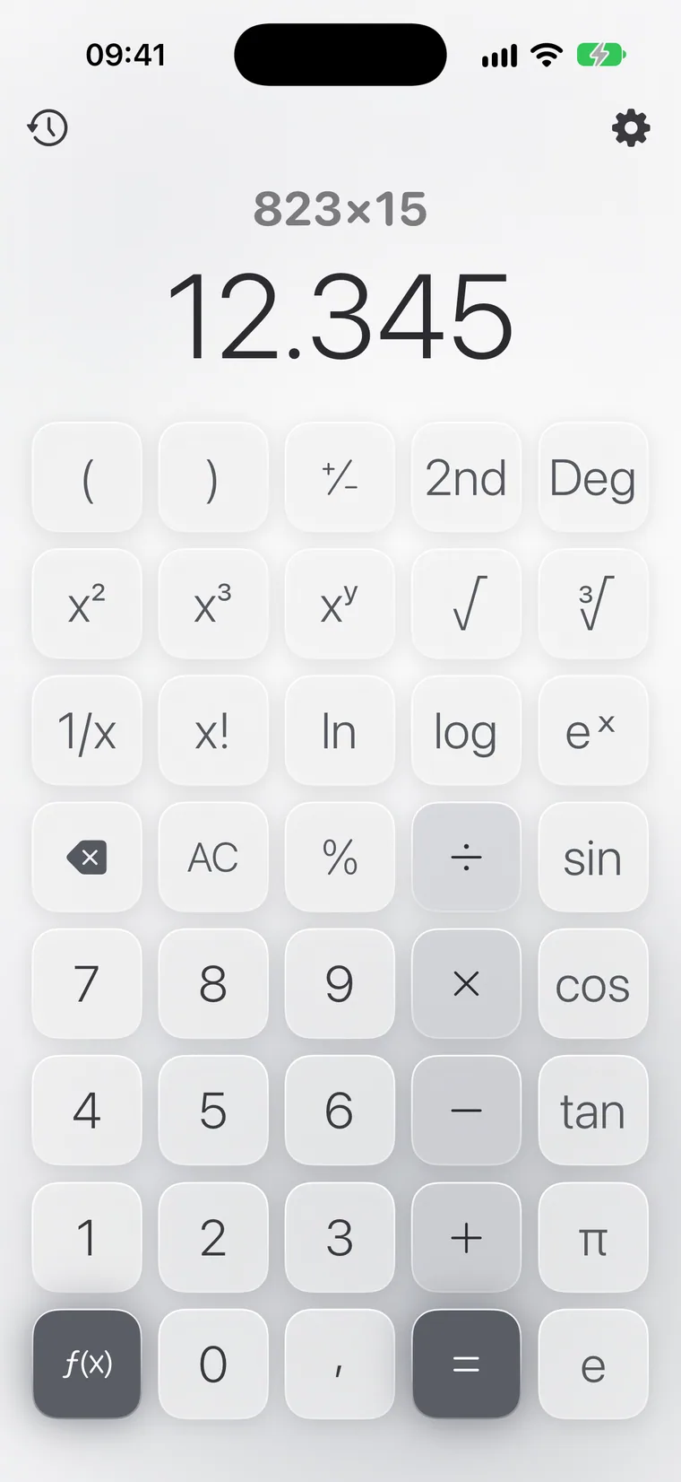 Calcie, Modus „Wissenschaftlich“ auf dem iPhone