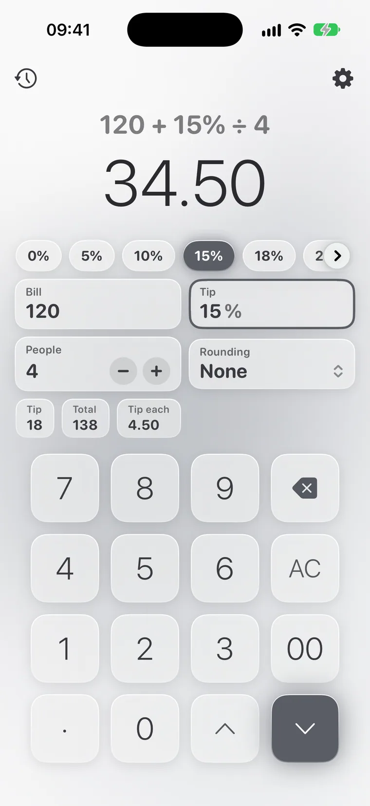 Calcie, “Tips” mode on iPhone