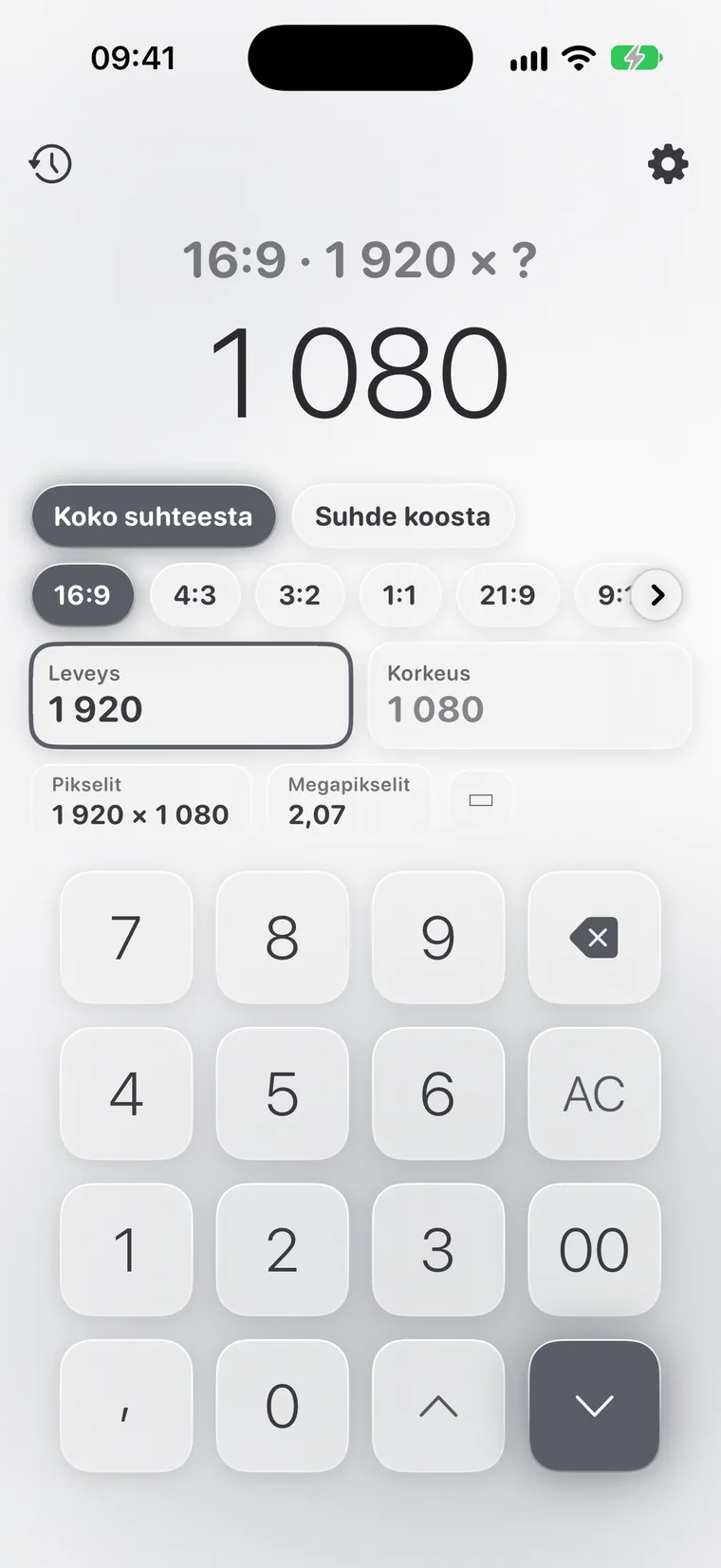 Calcie, tila ”Kuvasuhde” iPhonessa