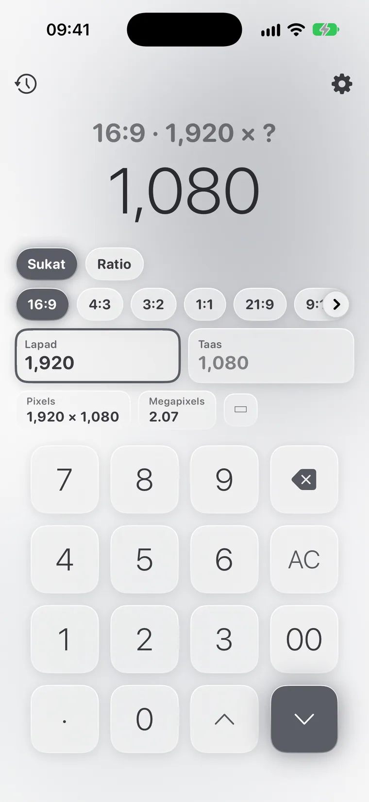 Calcie, mode na “Aspect ratio” sa iPhone