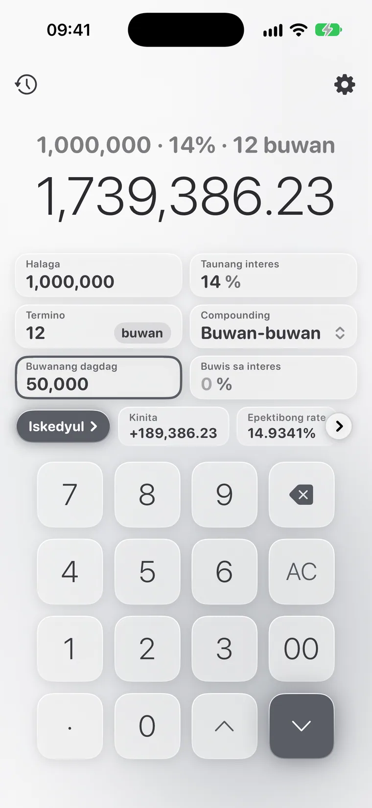 Calcie, mode na “Deposito” sa iPhone