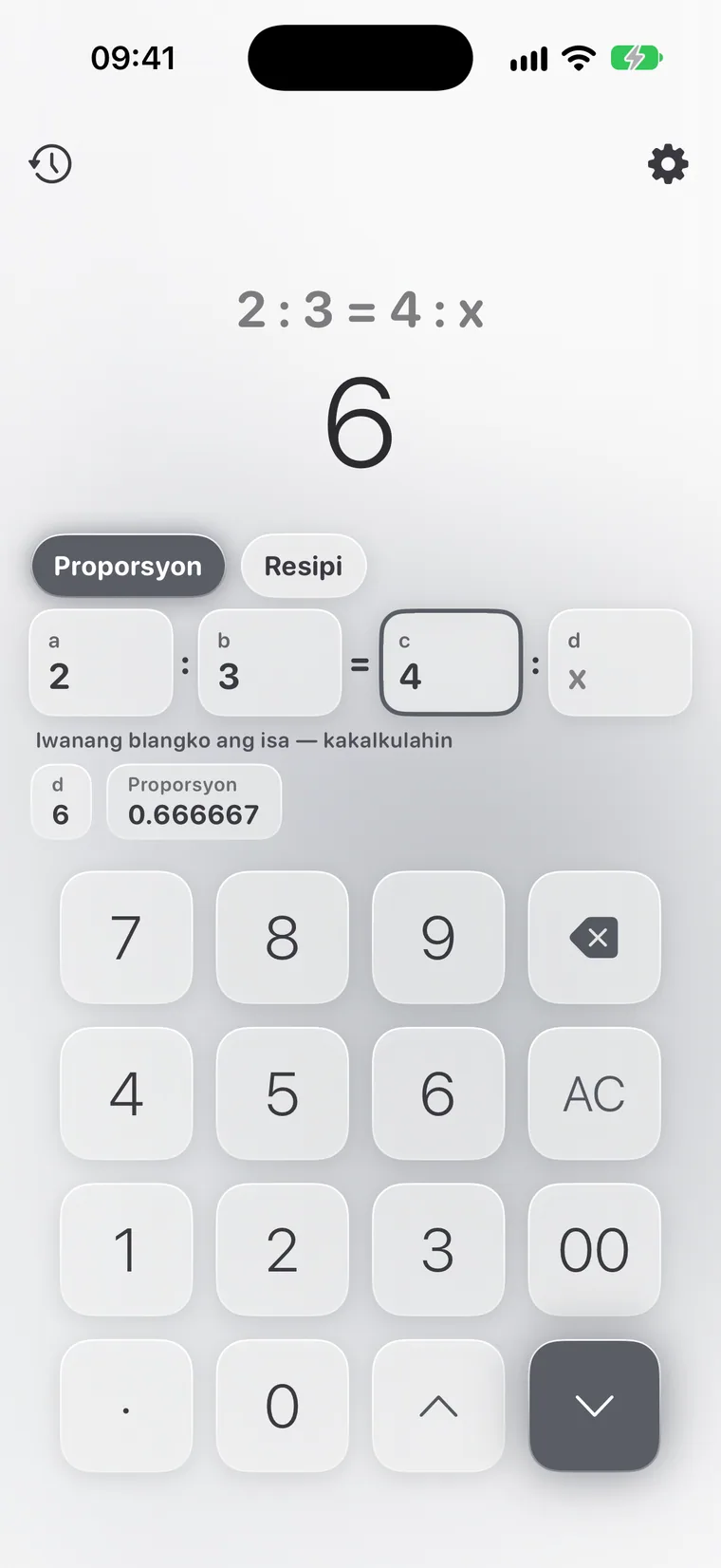 Calcie, mode na “Proporsyon” sa iPhone