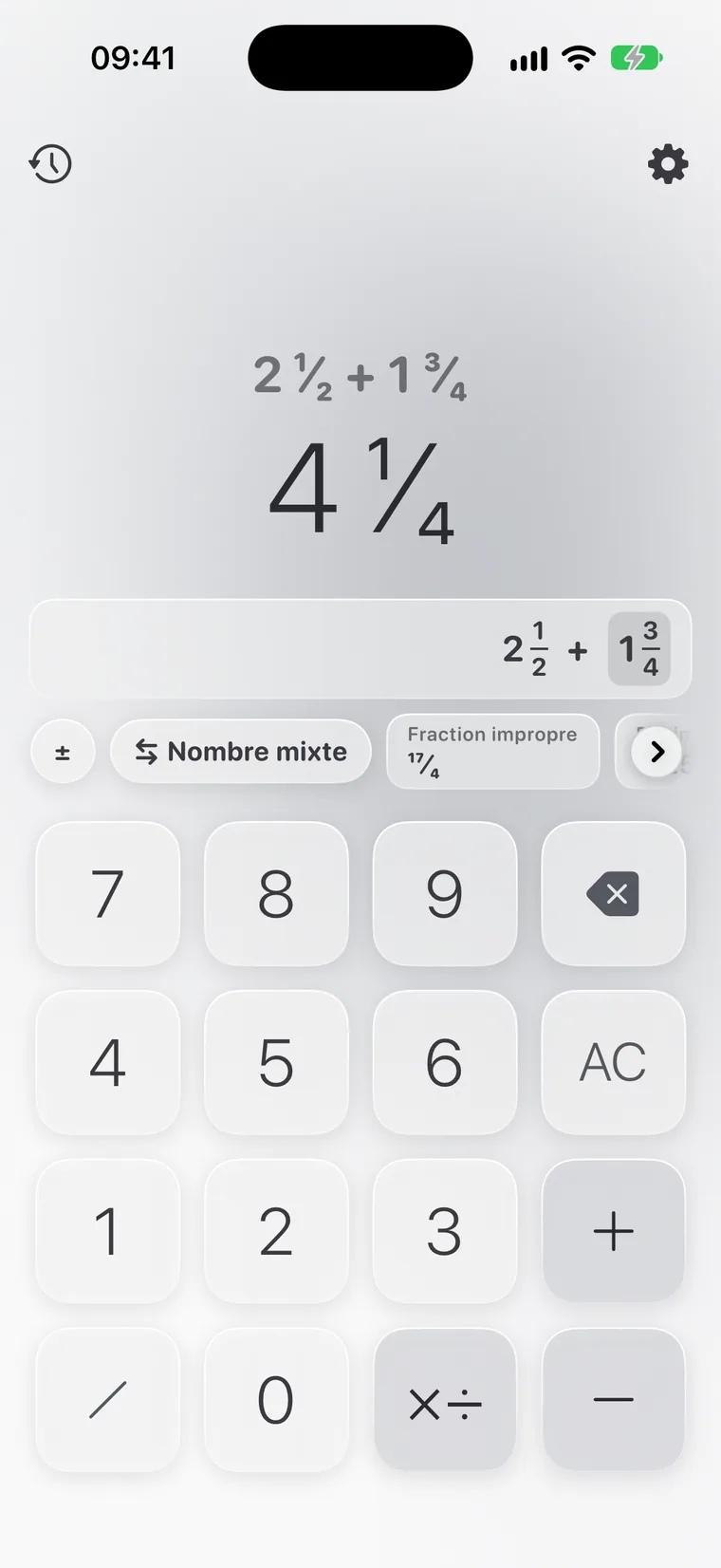 Calcie, mode « Fractions » sur iPhone