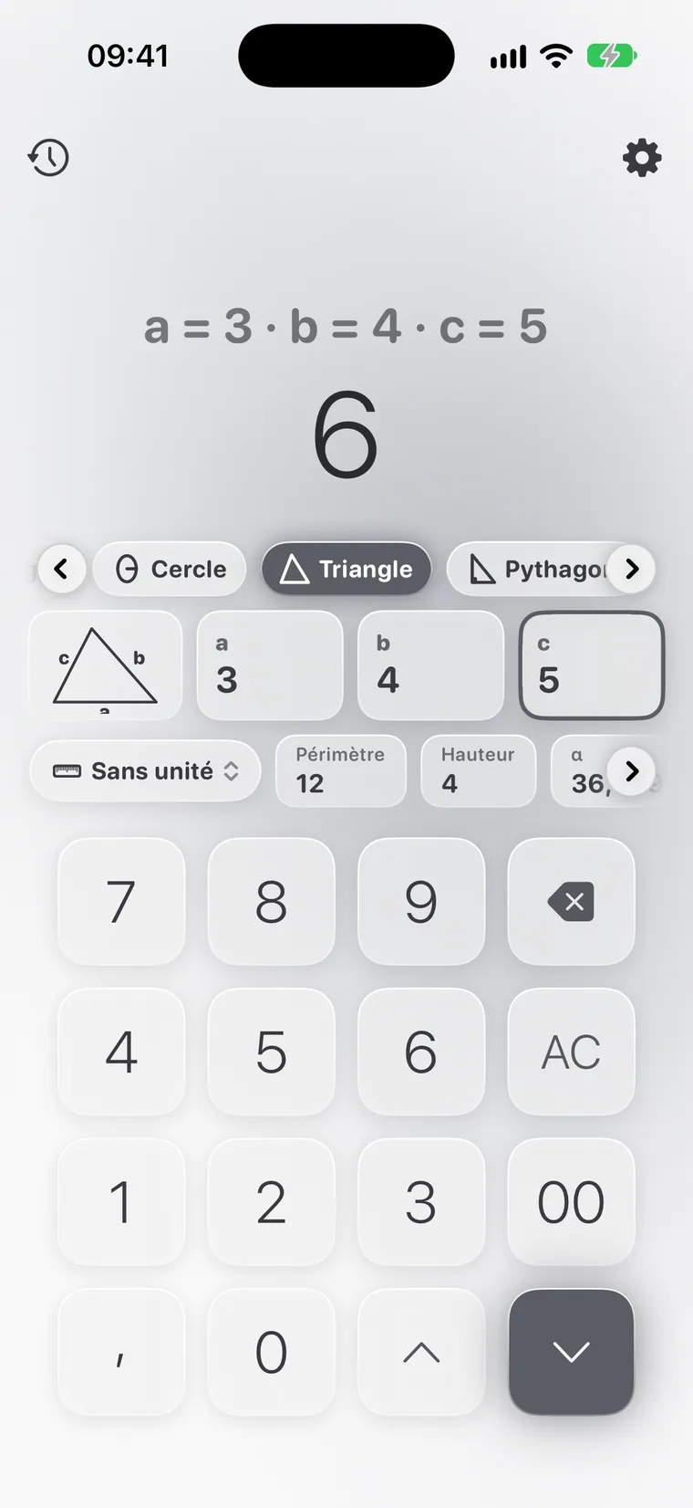 Calcie, mode « Géométrie » sur iPhone