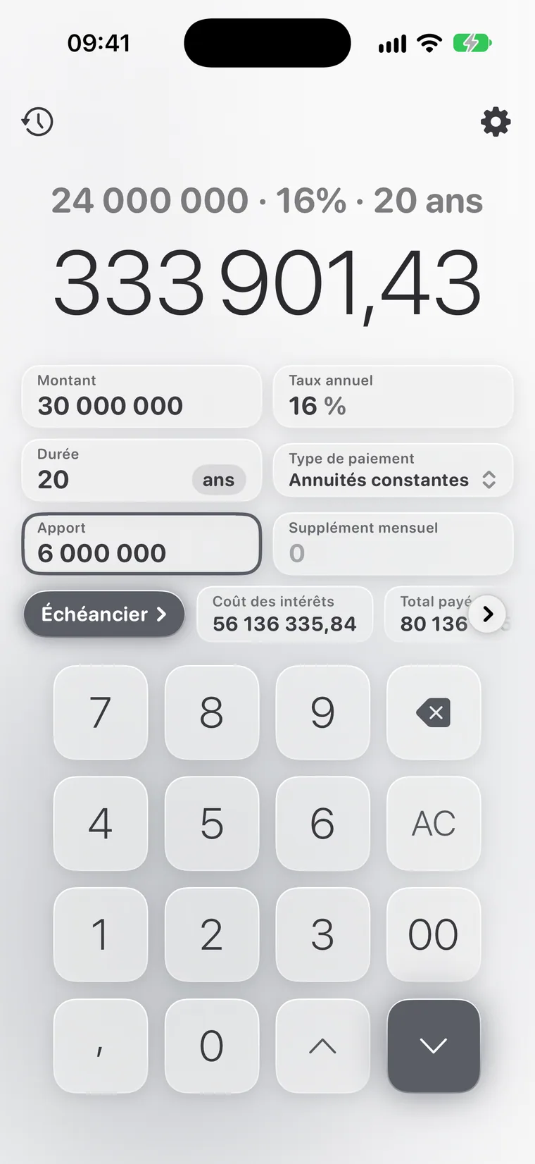 Calcie, mode « Prêt » sur iPhone