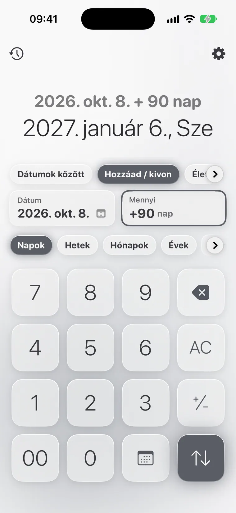 Calcie, „Dátumok” mód iPhone-on