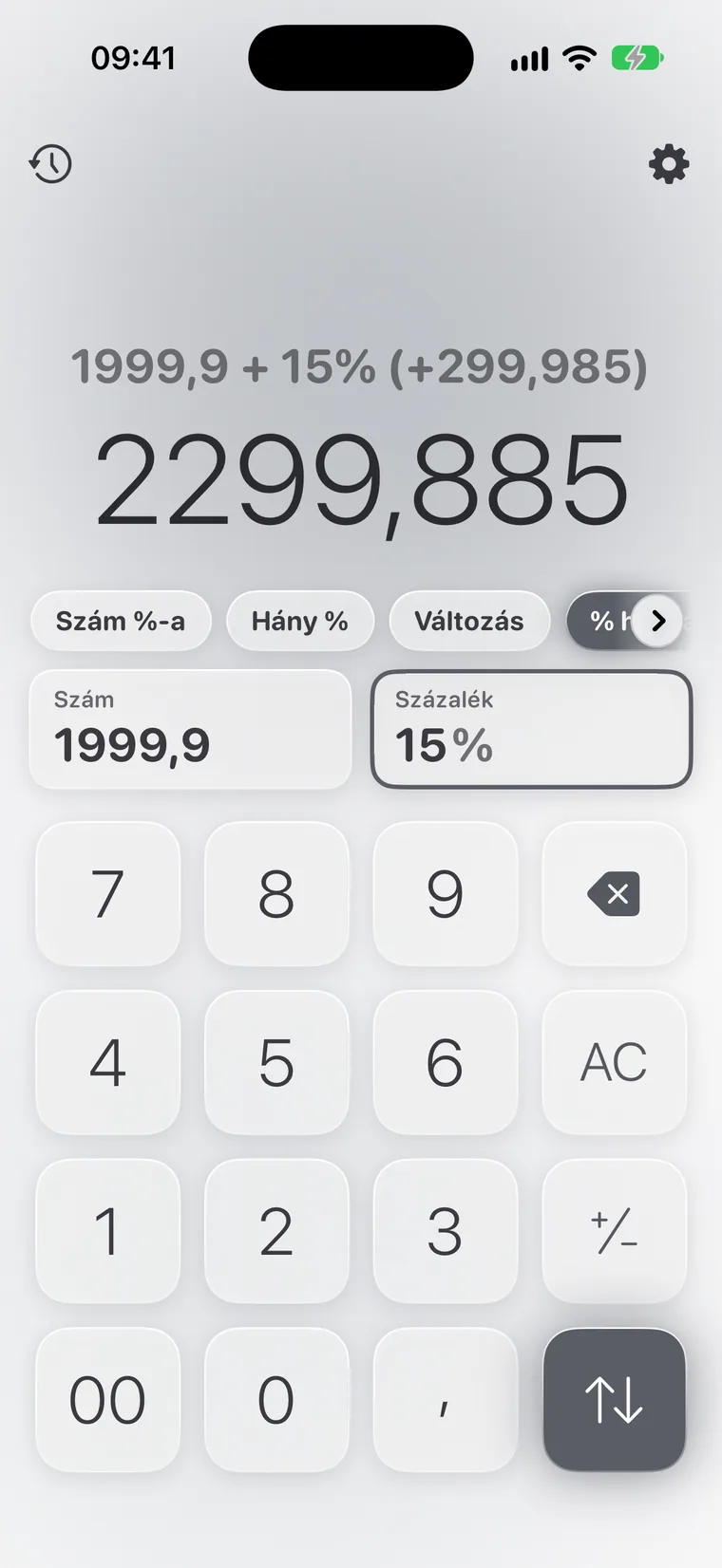 Calcie, „Százalék” mód iPhone-on