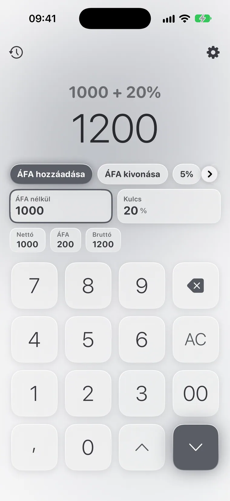 Calcie, „ÁFA” mód iPhone-on