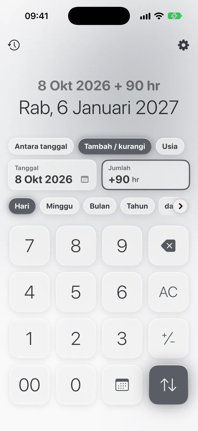 Calcie, mode “Tanggal” di iPhone