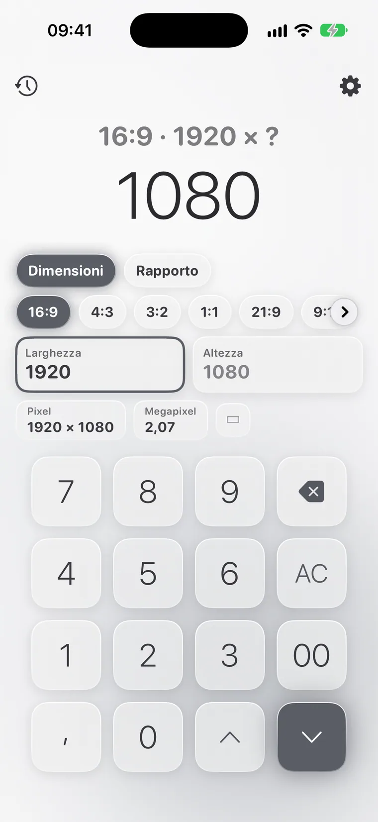Calcie, modalità «Proporzioni» su iPhone