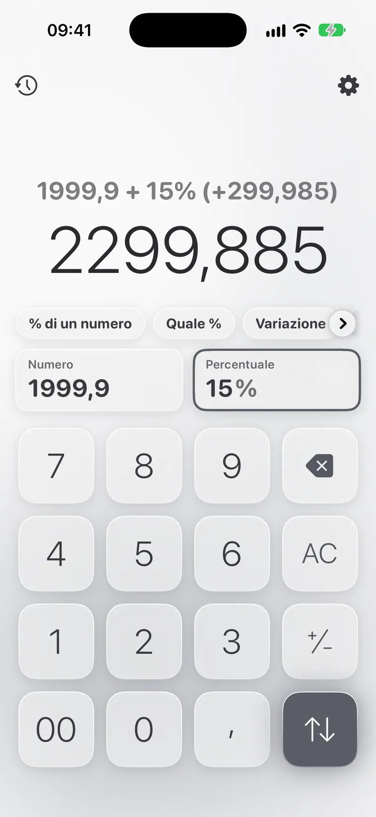 Calcie, modalità «Percentuale» su iPhone