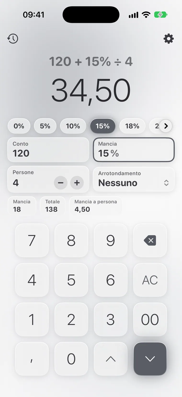 Calcie, modalità «Mance» su iPhone