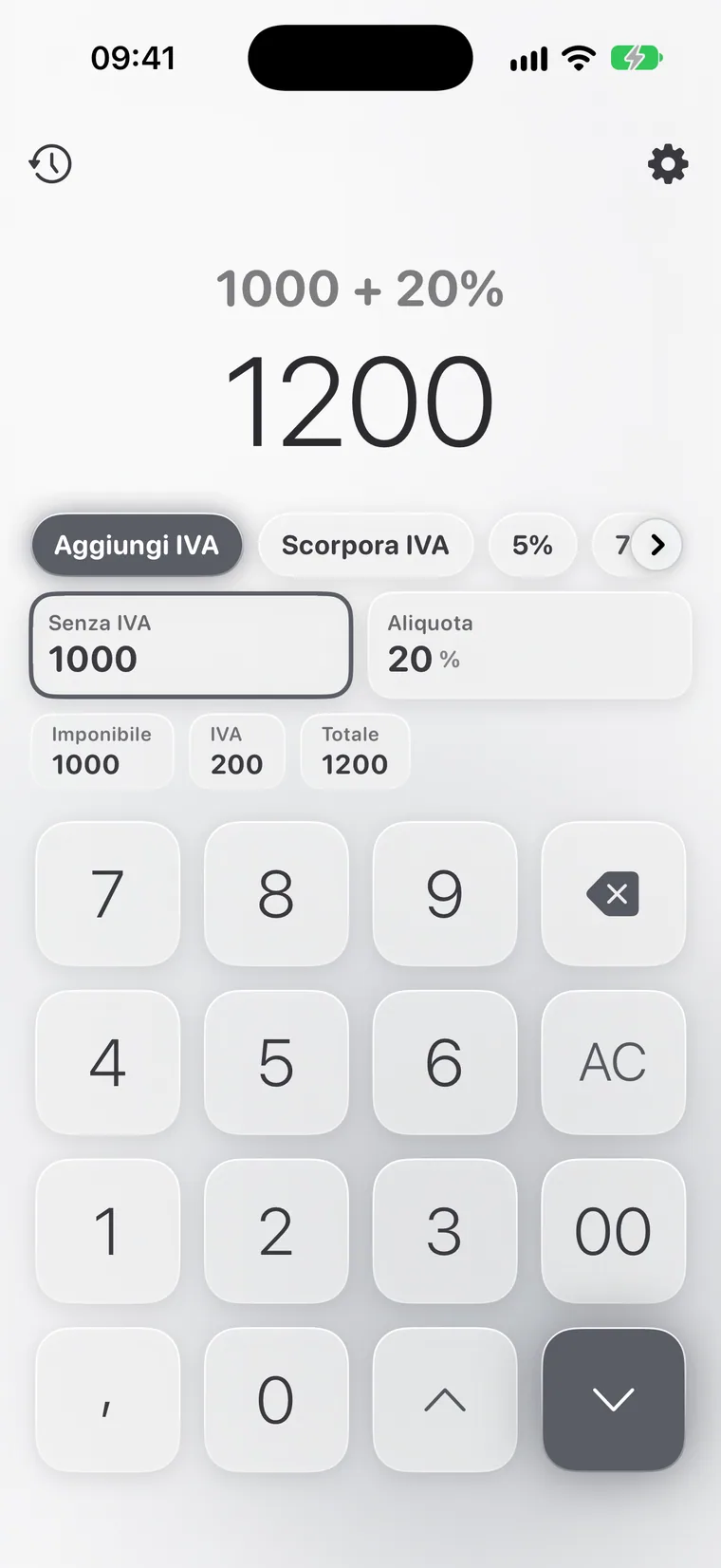 Calcie, modalità «IVA» su iPhone