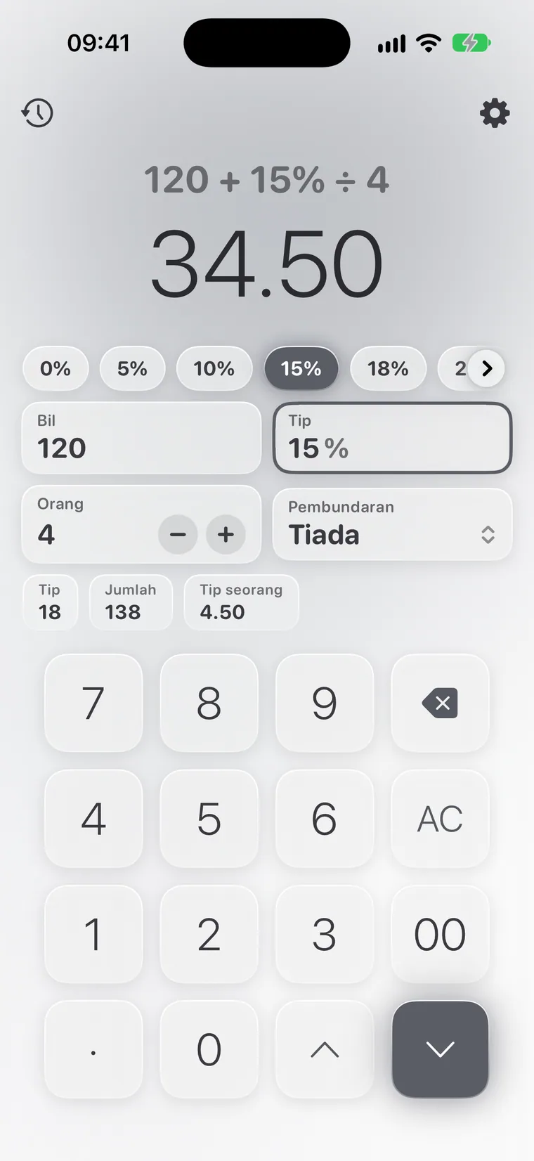 Calcie, mod “Tip” pada iPhone