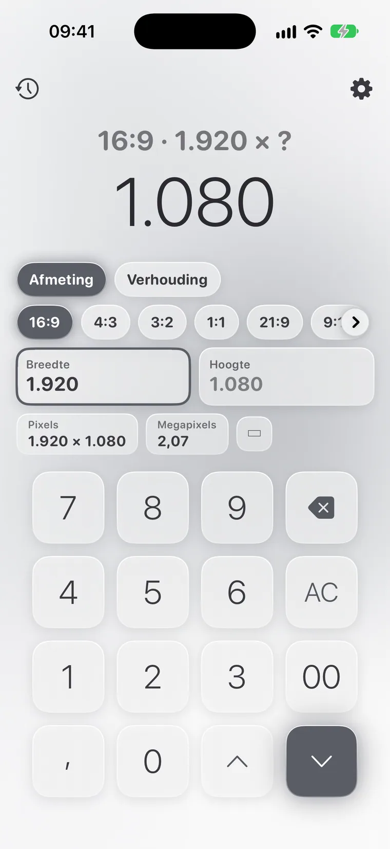 Calcie, modus “Beeldverhouding” op iPhone