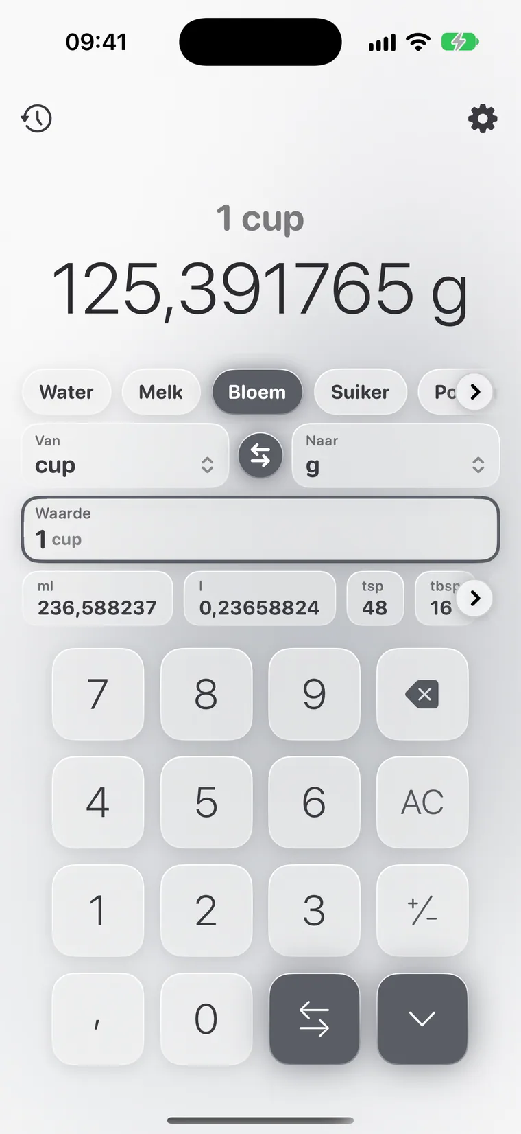 Calcie, modus “Koken” op iPhone