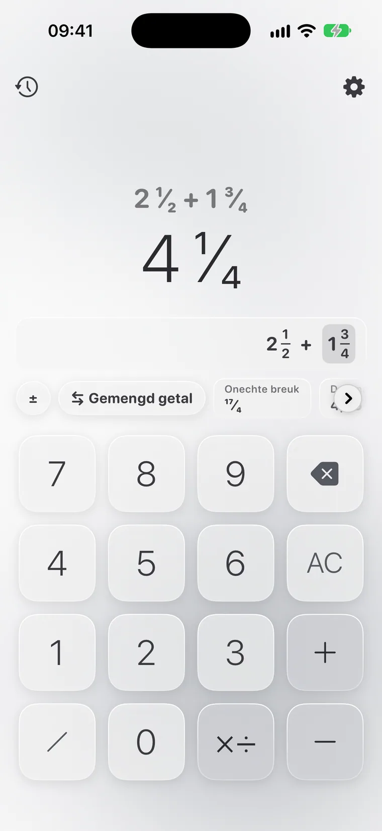 Calcie, modus “Breuken” op iPhone