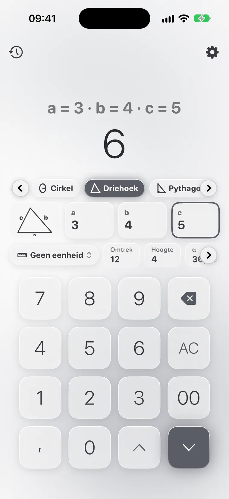 Calcie, modus “Meetkunde” op iPhone