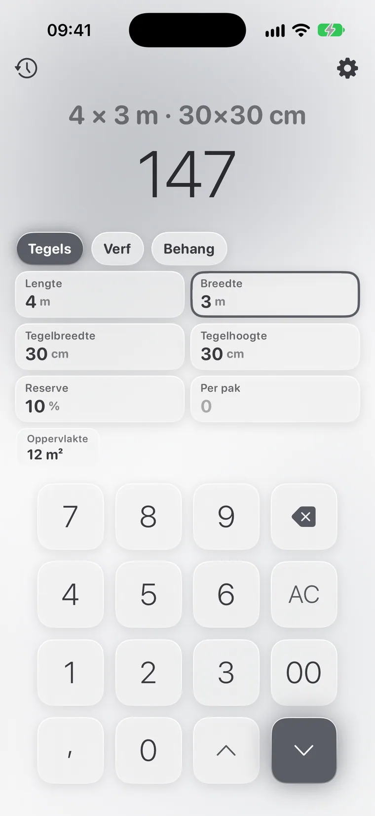Calcie, modus “Verbouwing” op iPhone