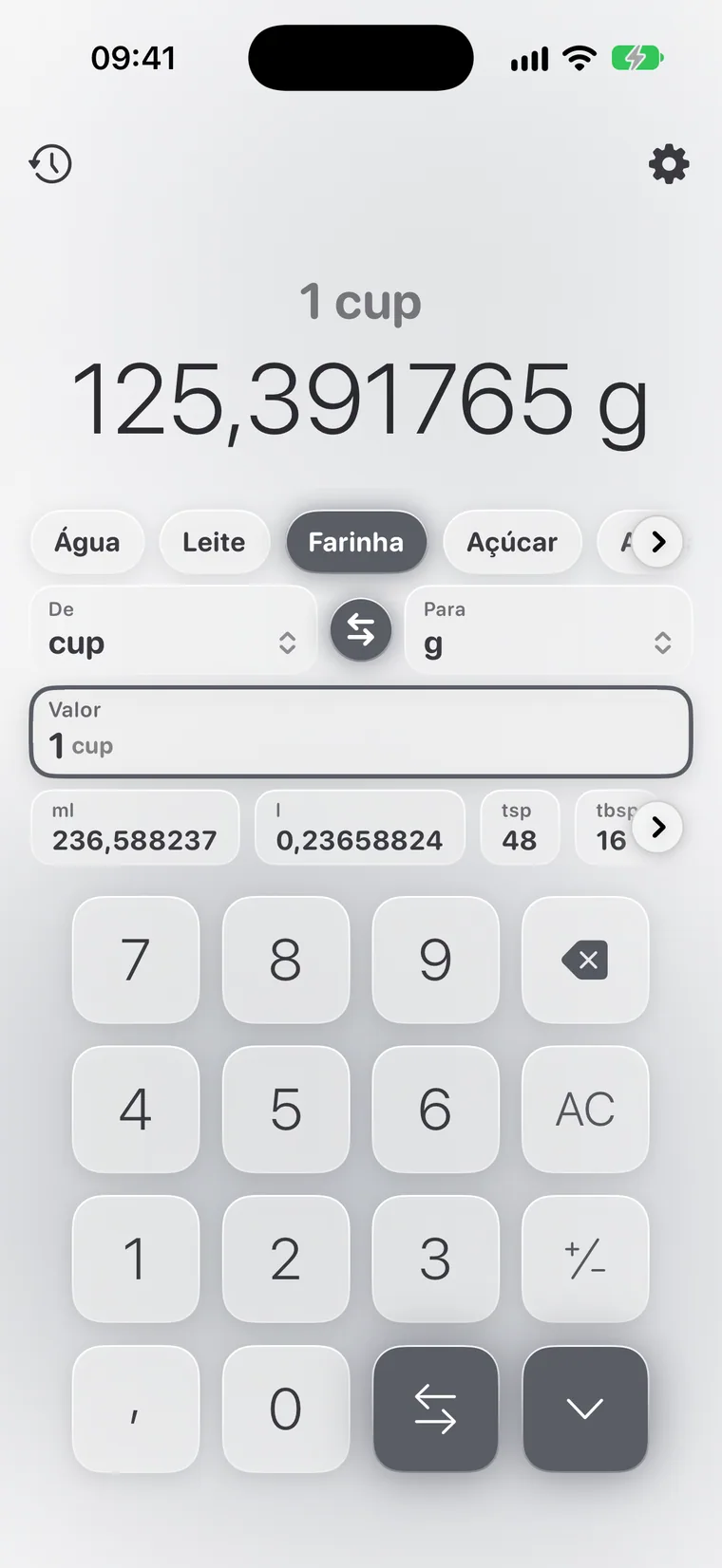 Calcie, modo “Culinária” no iPhone