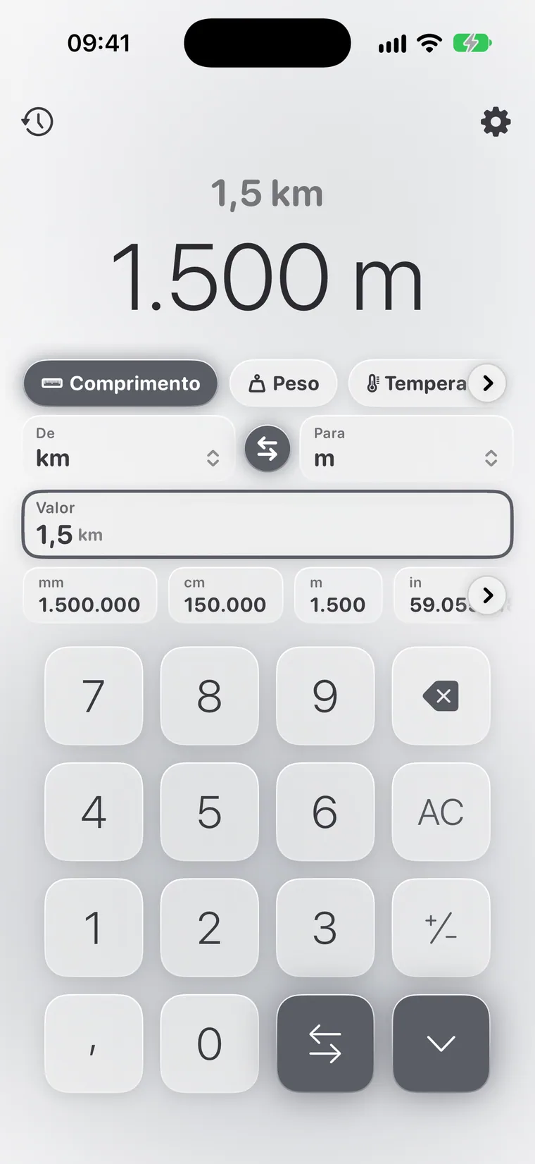 Calcie, modo “Unidades” no iPhone