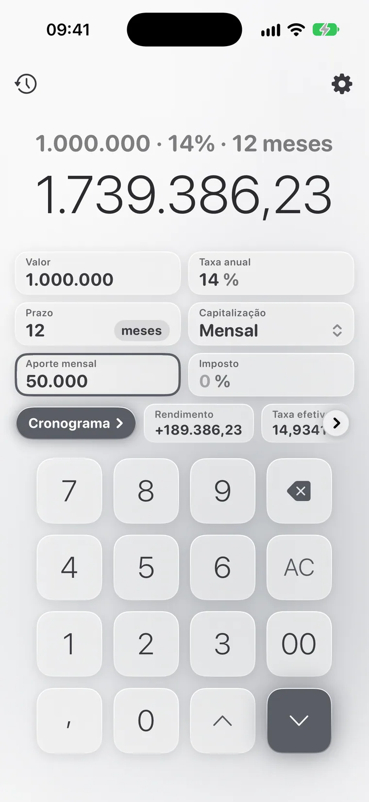 Calcie, modo “Depósito” no iPhone