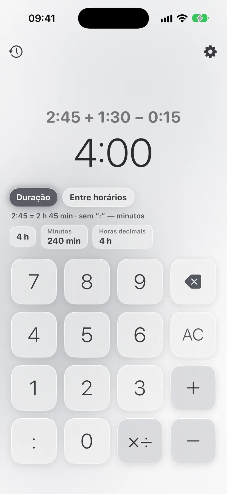Calcie, modo “Tempo” no iPhone