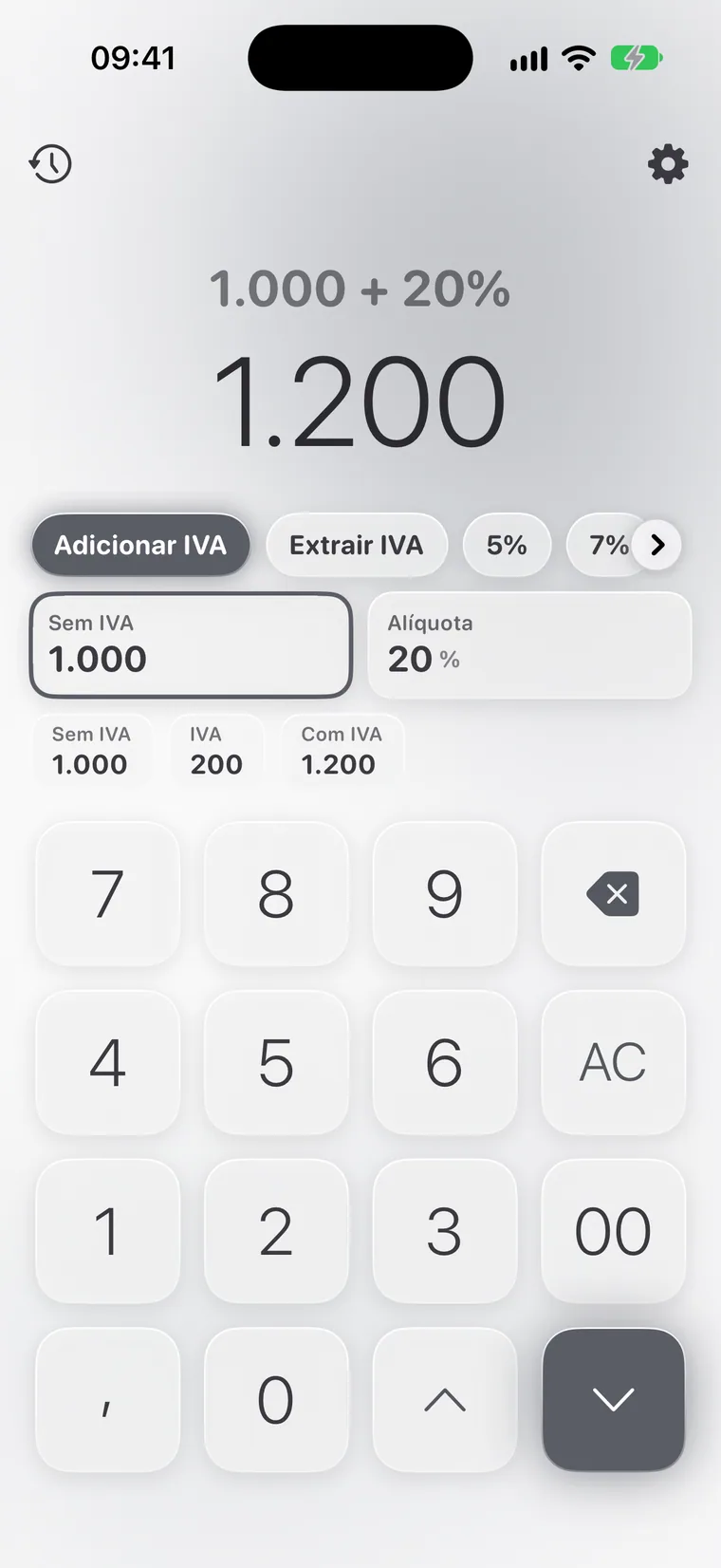Calcie, modo “IVA” no iPhone