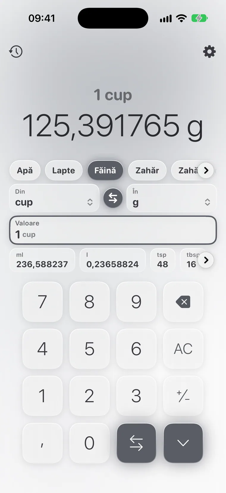 Calcie, modul „Gătit” pe iPhone