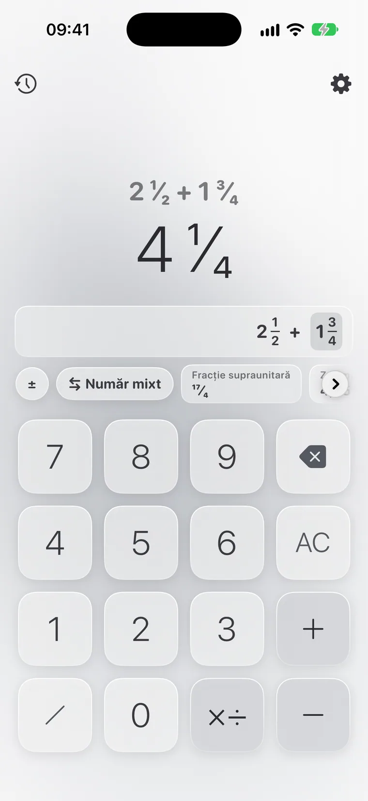 Calcie, modul „Fracții” pe iPhone