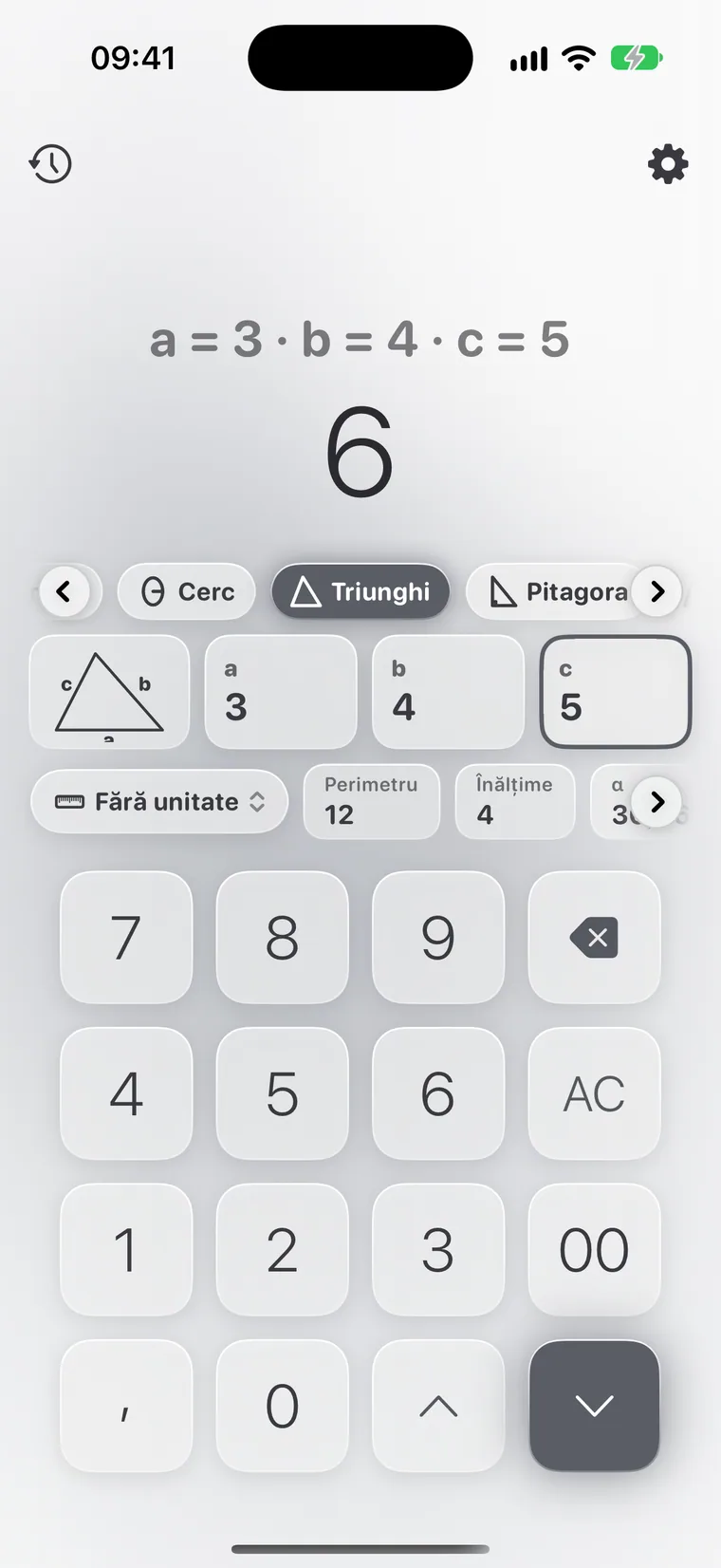 Calcie, modul „Geometrie” pe iPhone