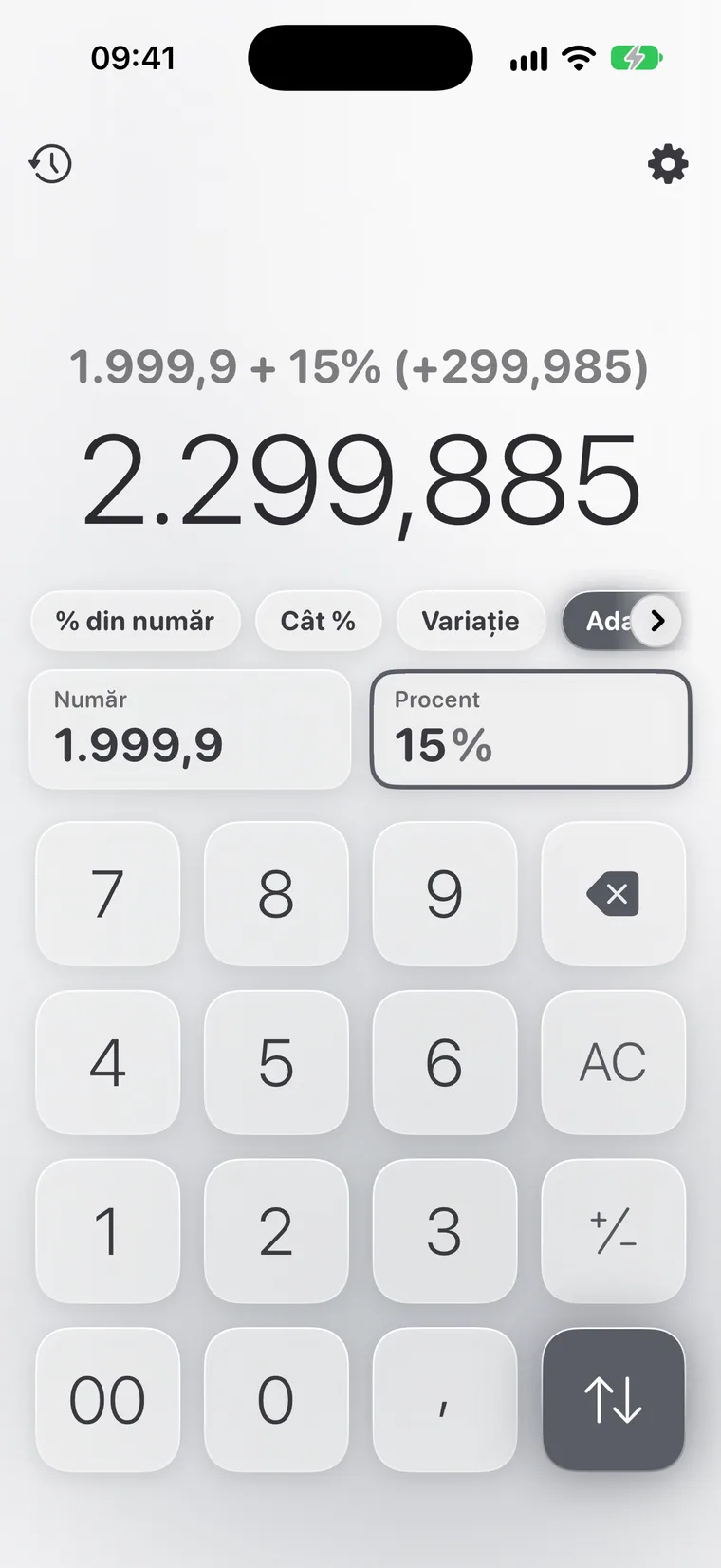 Calcie, modul „Procent” pe iPhone