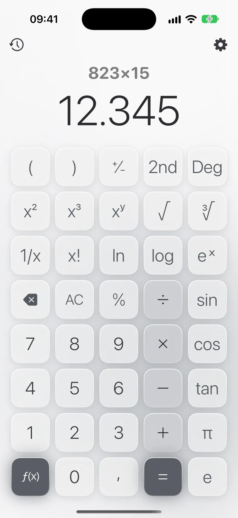 Calcie, modul „Științific” pe iPhone