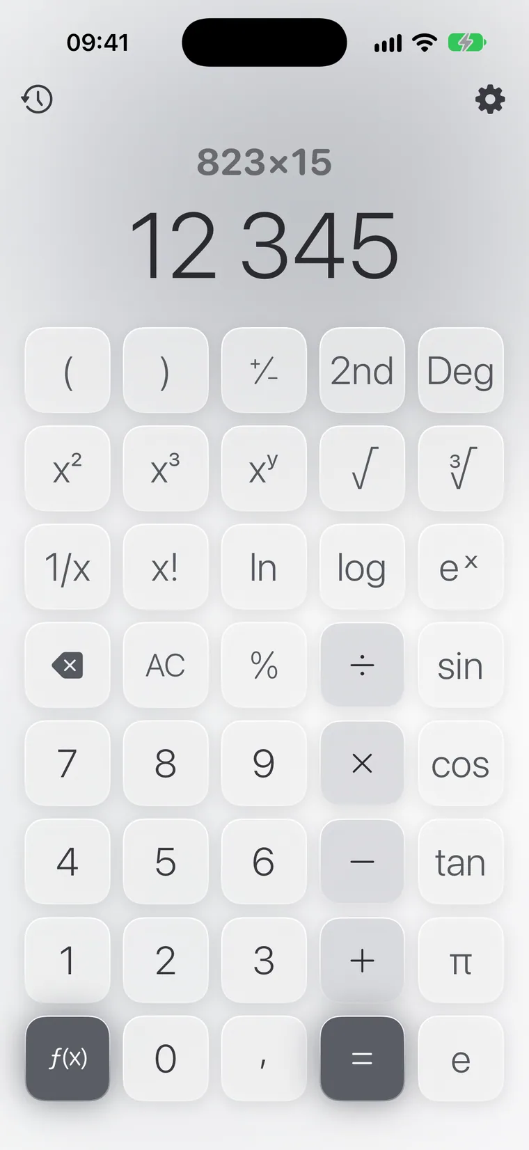 Calcie, режим «Научный» на iPhone