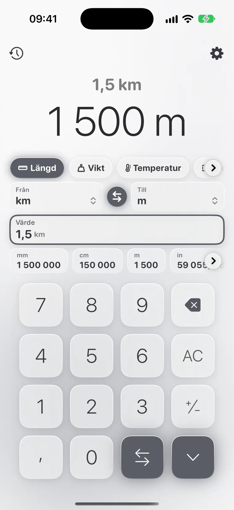 Calcie, läget ”Enheter” på iPhone