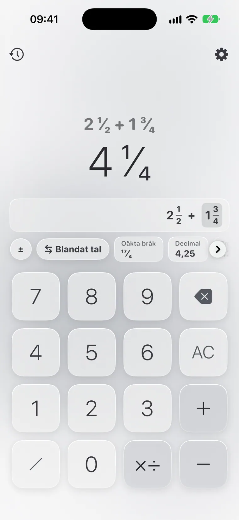 Calcie, läget ”Bråk” på iPhone