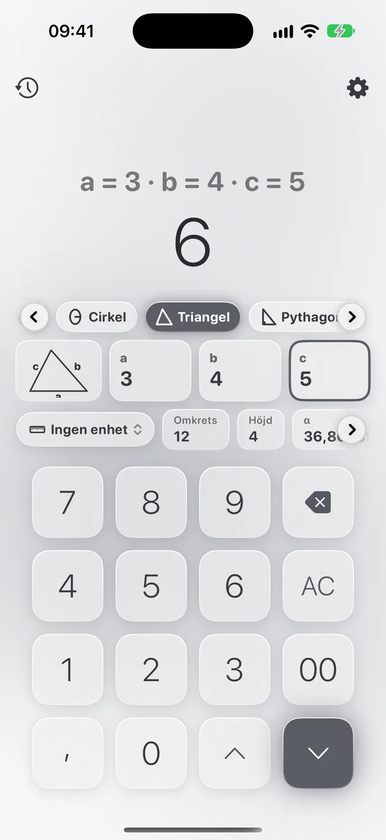 Calcie, läget ”Geometri” på iPhone