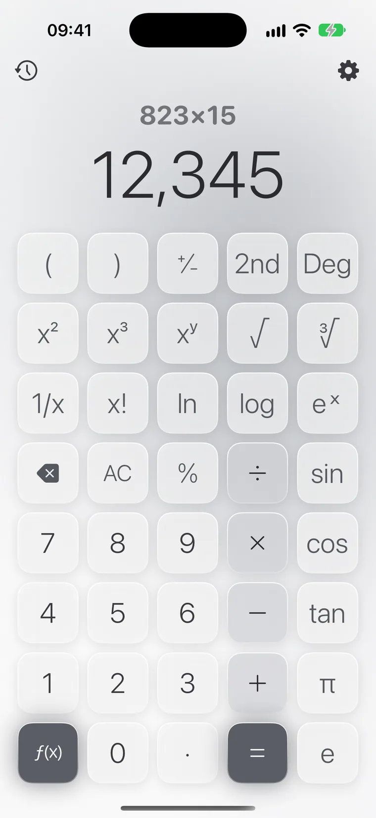 iPhoneలో Calcie, “శాస్త్రీయ” మోడ్
