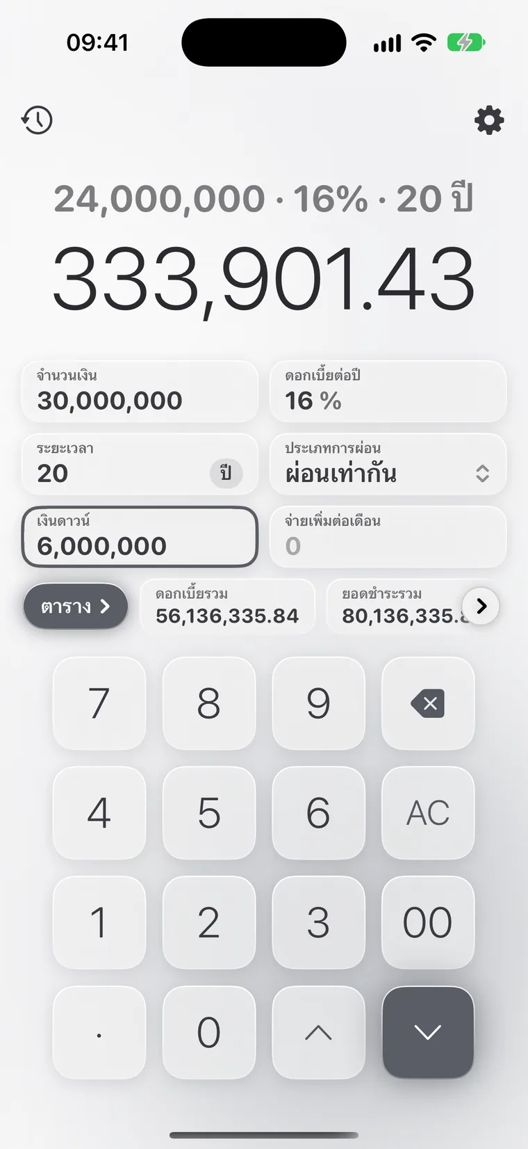 Calcie โหมด “สินเชื่อ” บน iPhone