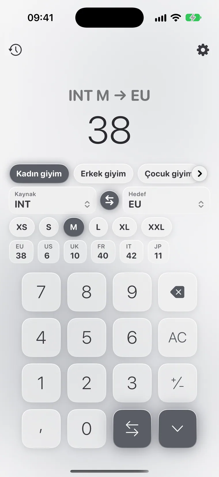 iPhone'da Calcie, “Bedenler” modu