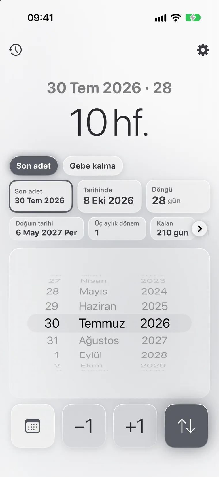 iPhone'da Calcie, “Gebelik” modu