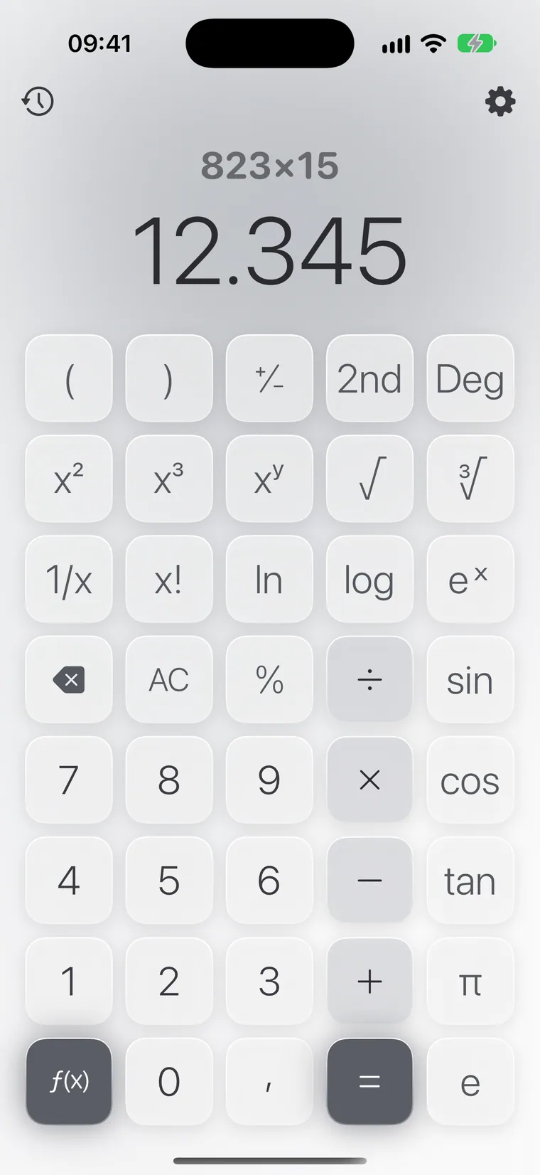 iPhone'da Calcie, “Bilimsel” modu